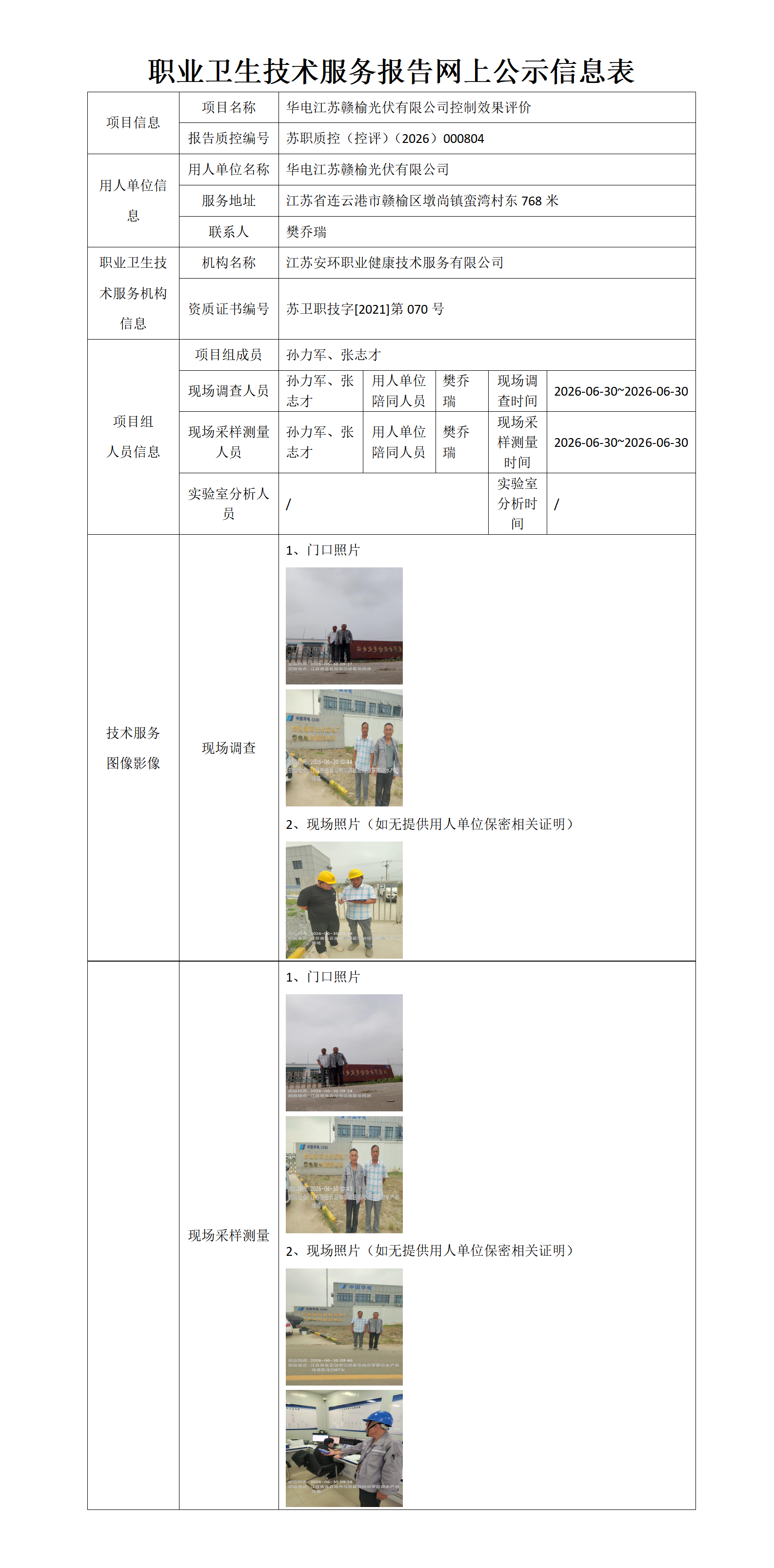 华电江苏赣榆光伏有限公司控制效果评价