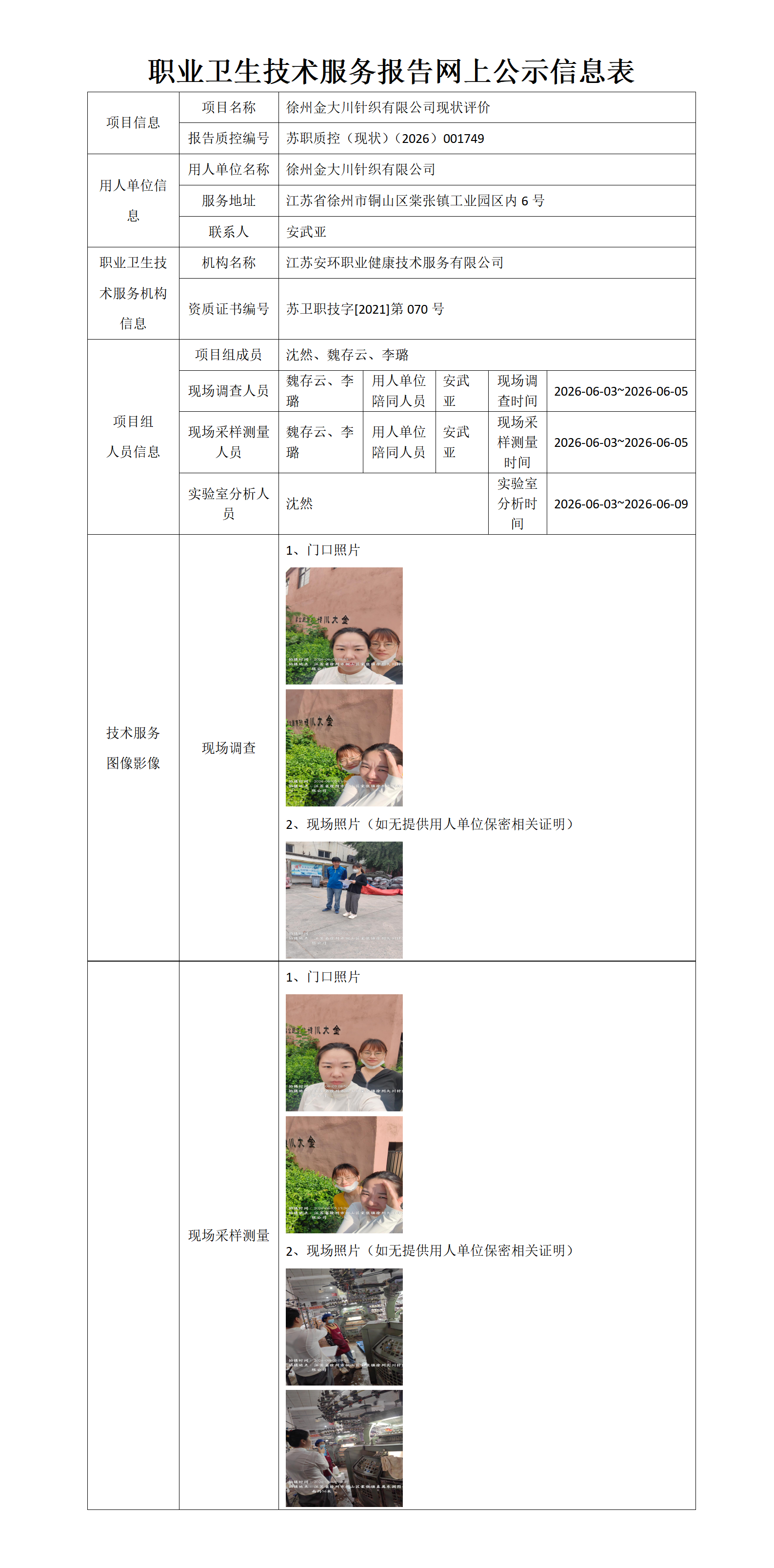 徐州金大川针织有限公司现状评价