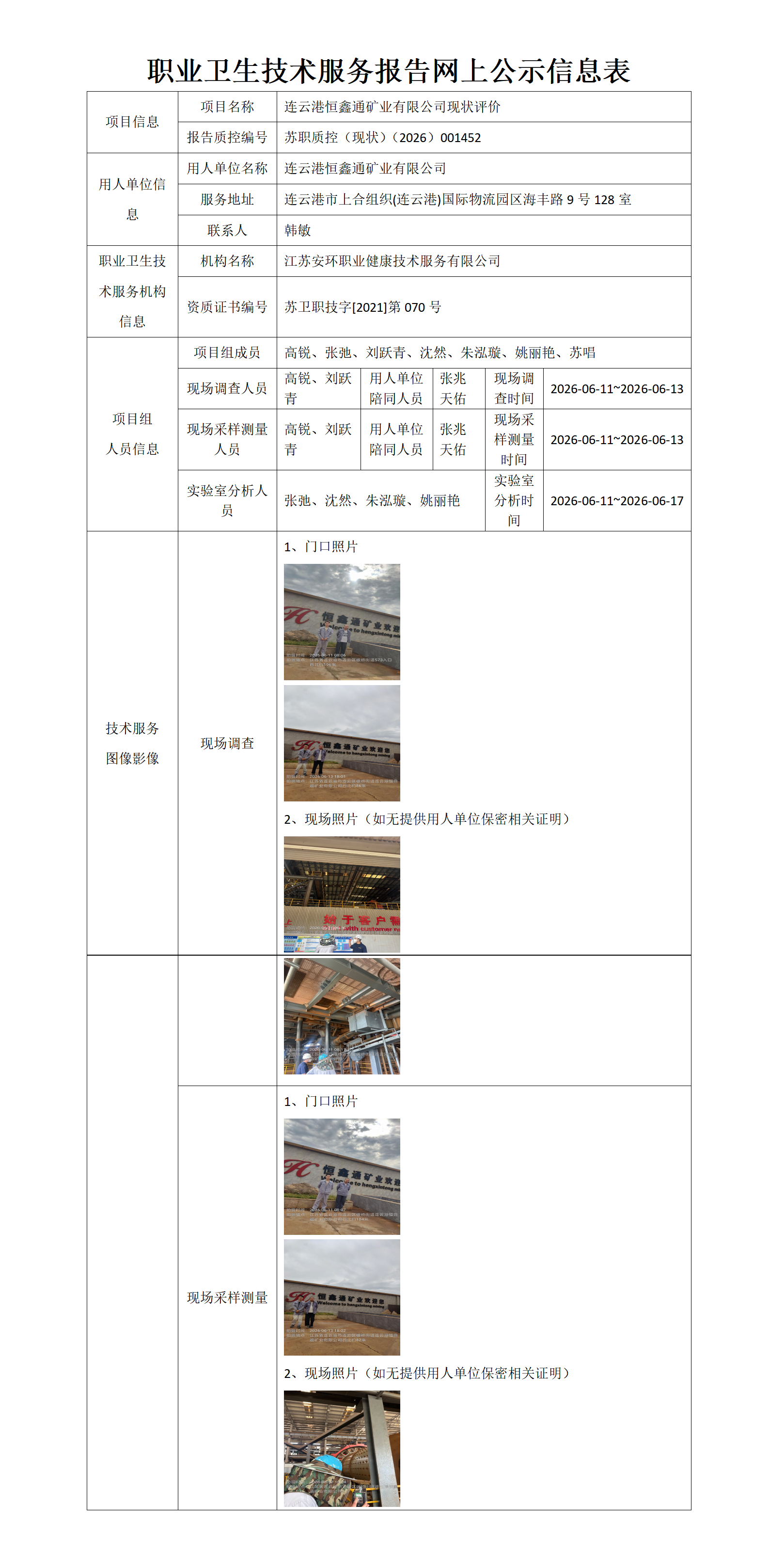 连云港恒鑫通矿业有限公司现状评价