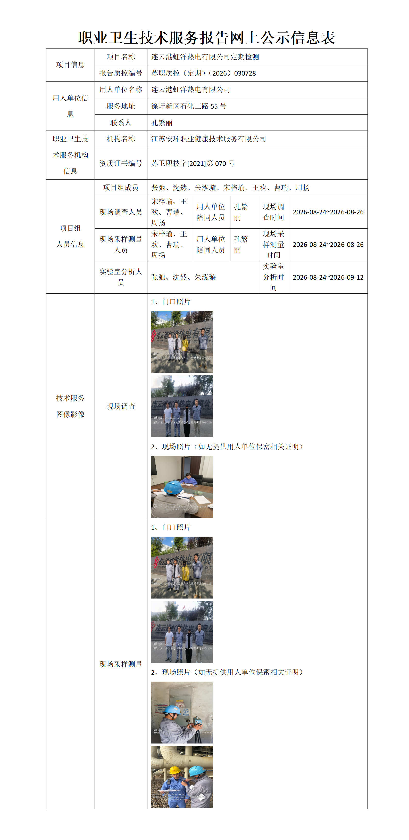 连云港虹洋热电有限公司定期检测